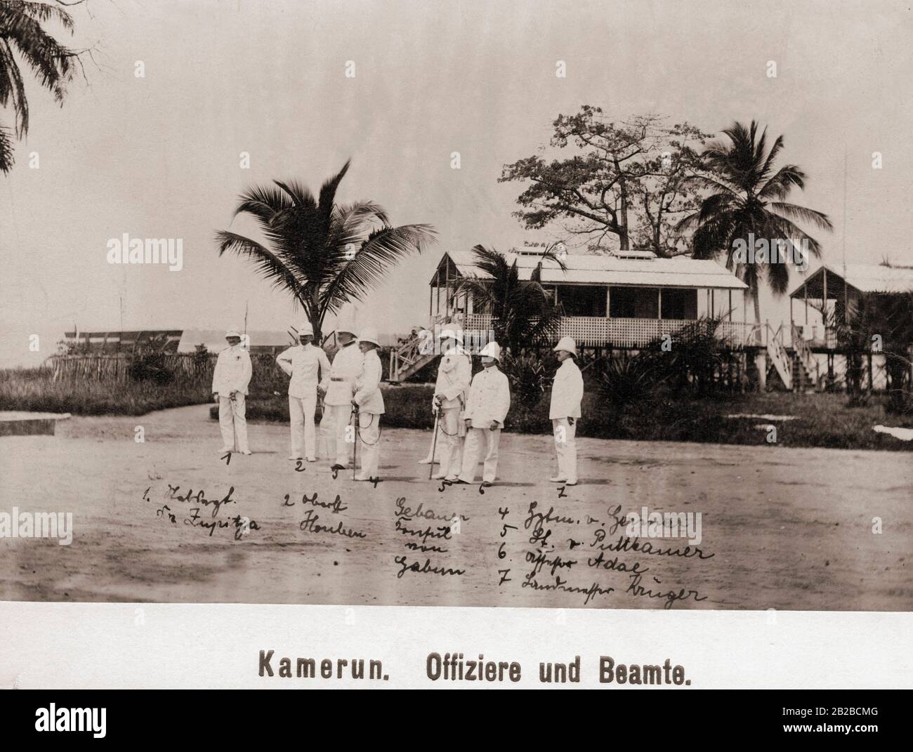 Illustration of German officers and officials in the German colony of Cameroon. Stock Photo