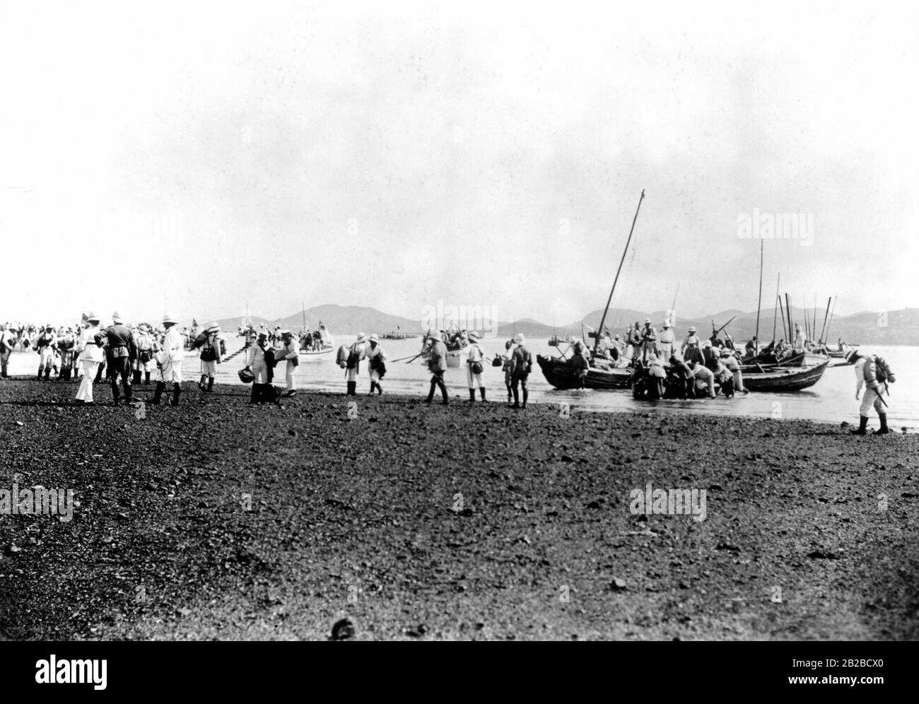 German soldiers land on the East Chinese coast near Tsingtao. Stock Photo