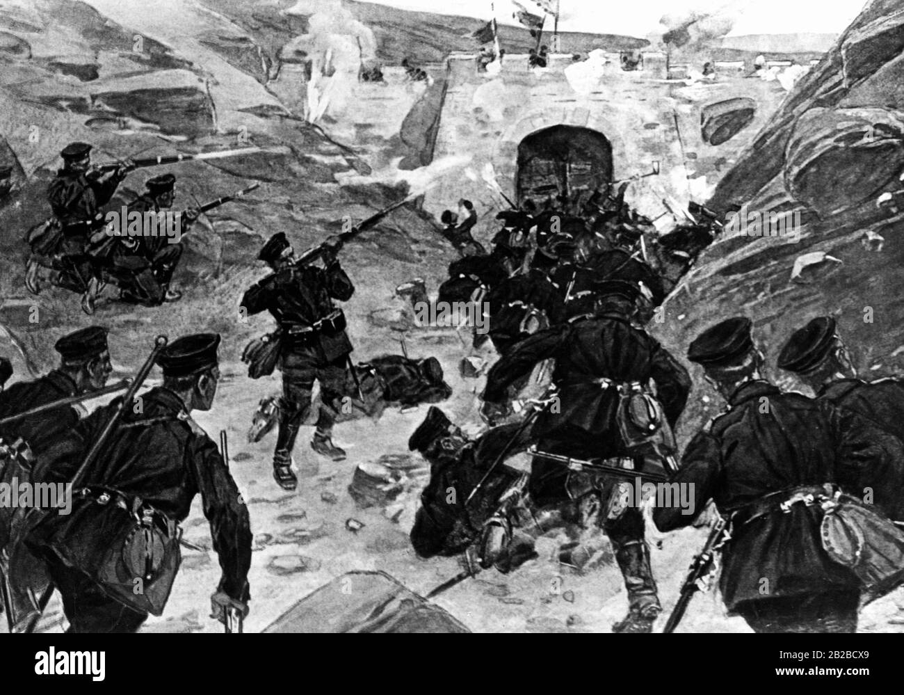The German sailors storm the Antsuling Pass. Stock Photo
