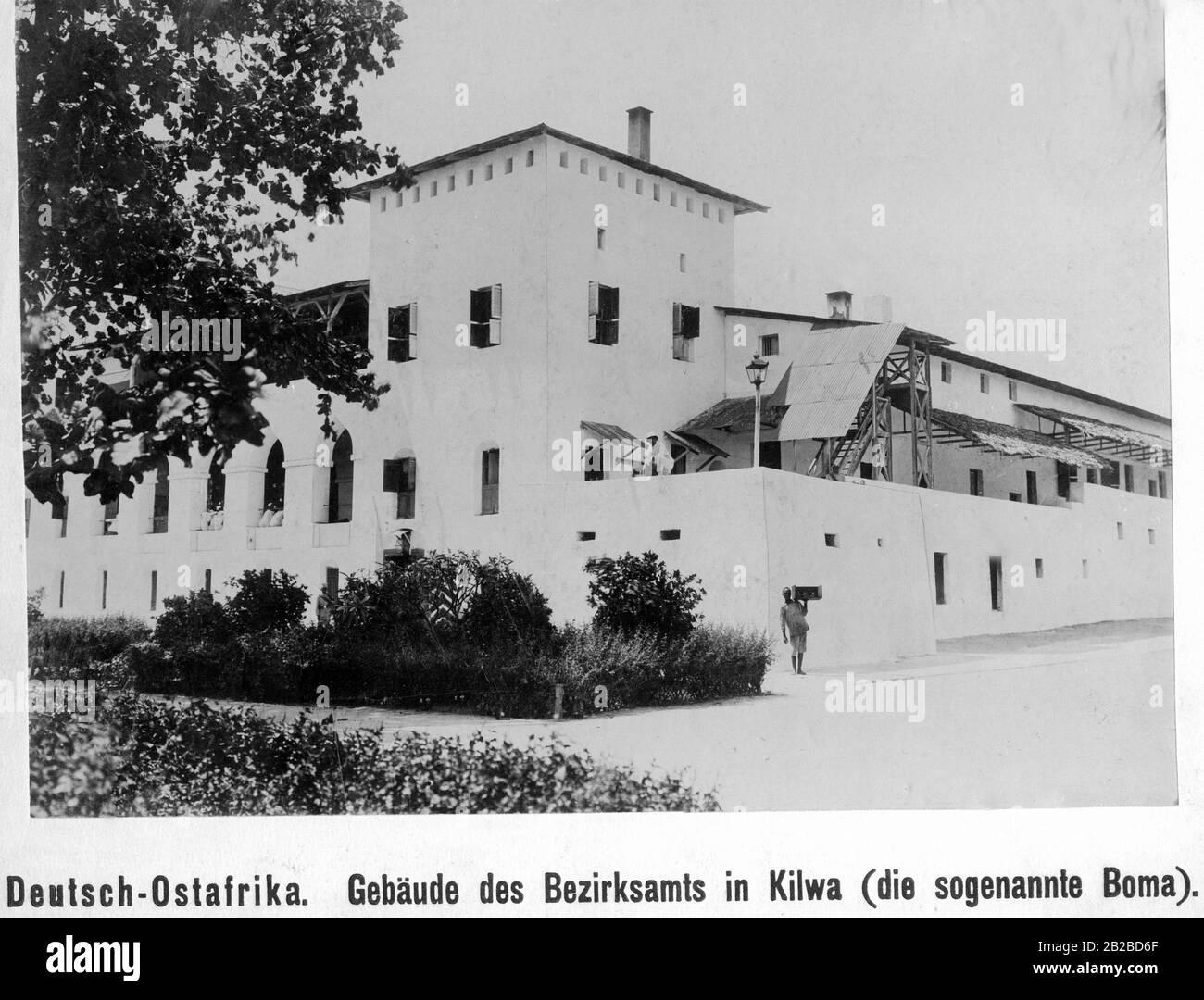 The building of the district office under German administration in Kilwa, the so-called boma. Boma is an expression of the Swahili language for a fortified building. In the colonial period, the seats of the administrations were usually located here, so that the term was gained currency for the local administrative seats. Stock Photo