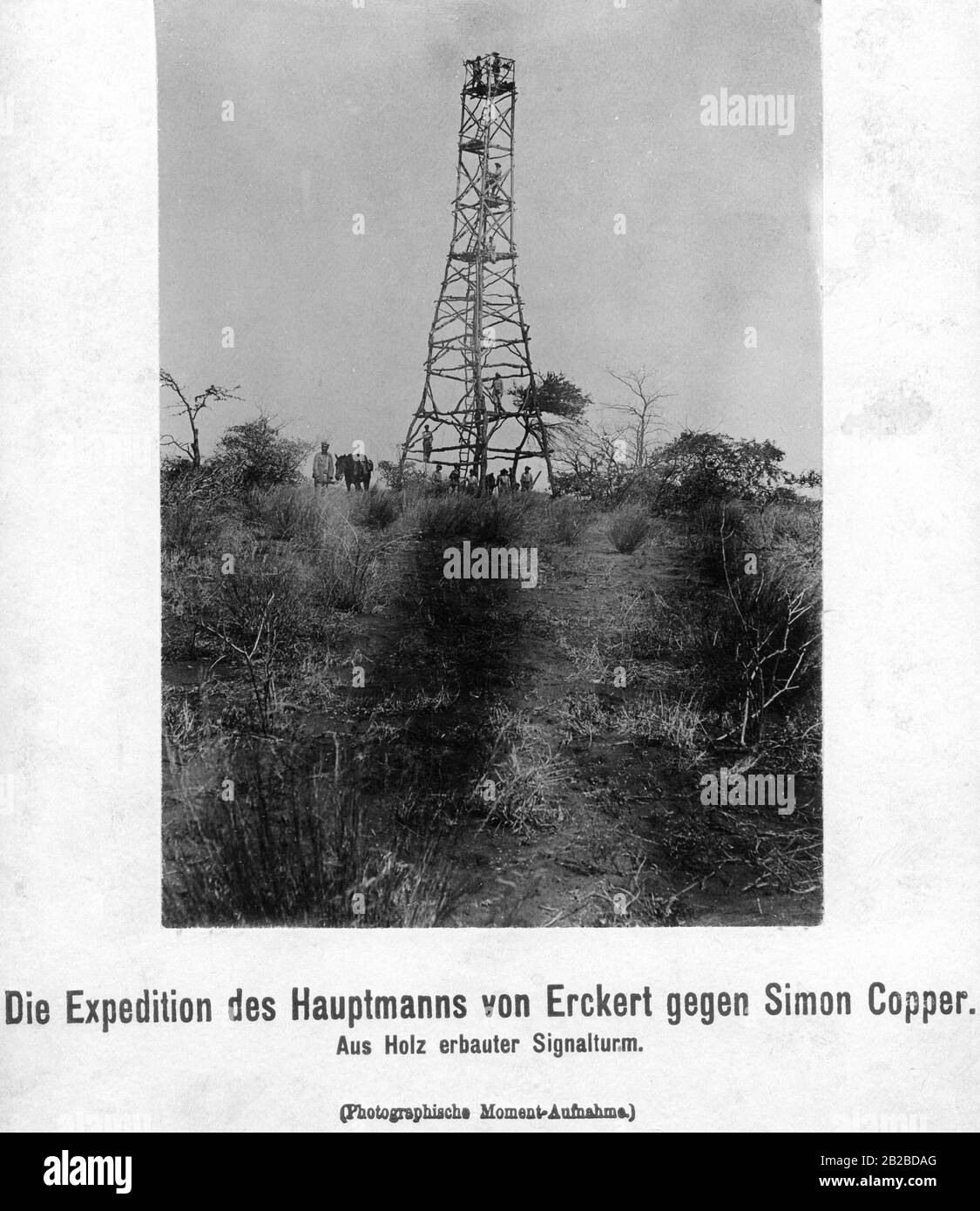 Wooden signal tower built by the German Schutztruppen in South West Africa. Here, the native inhabitants rose against German supremacy, first under the leadership of Hendrik Witbooi and after his death in 1905 under Simon Copper. The German campaign under Captain Friedrich von Erckert was directed against them. Stock Photo