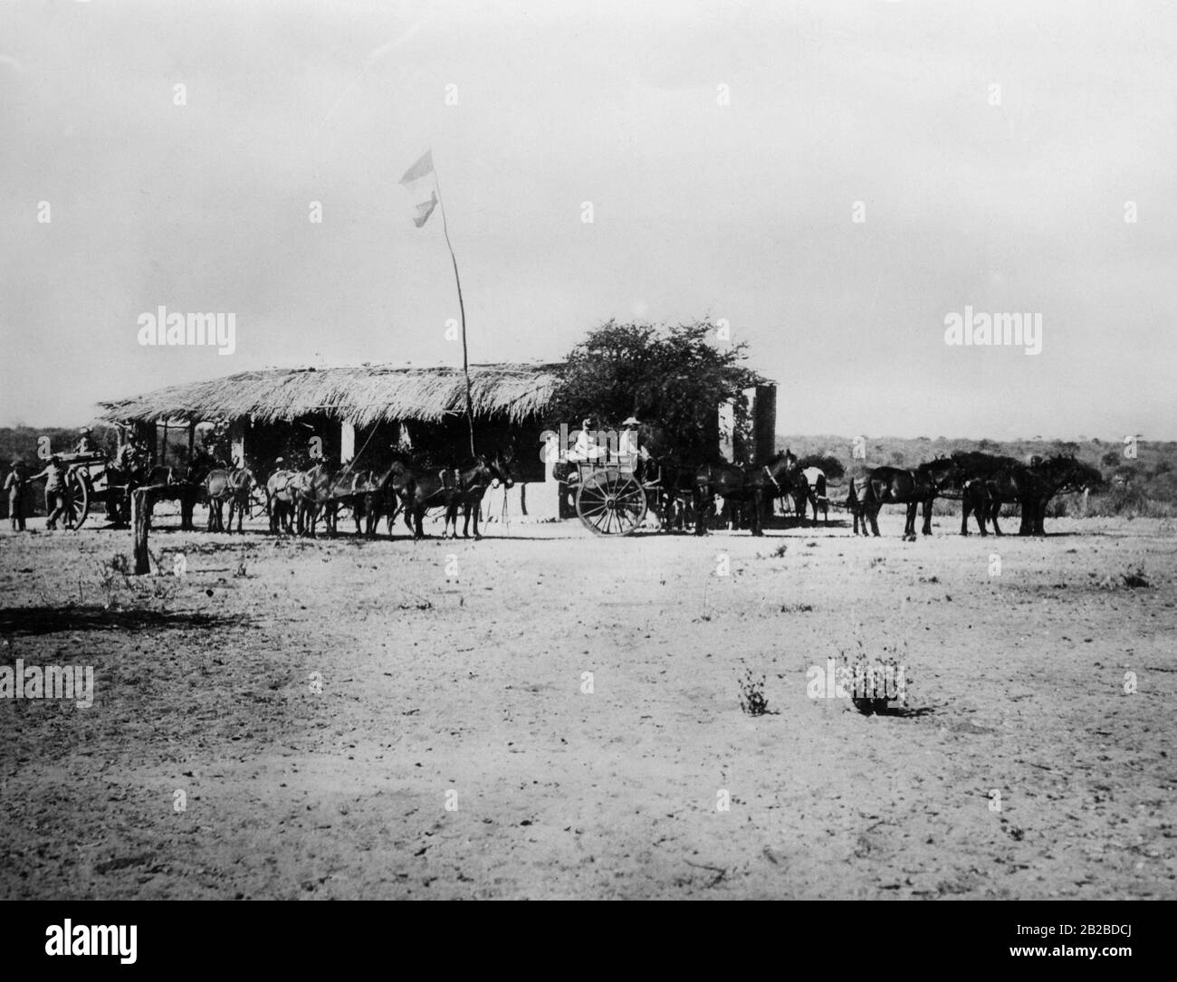 The German station Otjitno, 50 km from Grootfontein. It was invaded on January 17, 1904 by the insurgent Herero, who are fighting against the German occupiers. Stock Photo