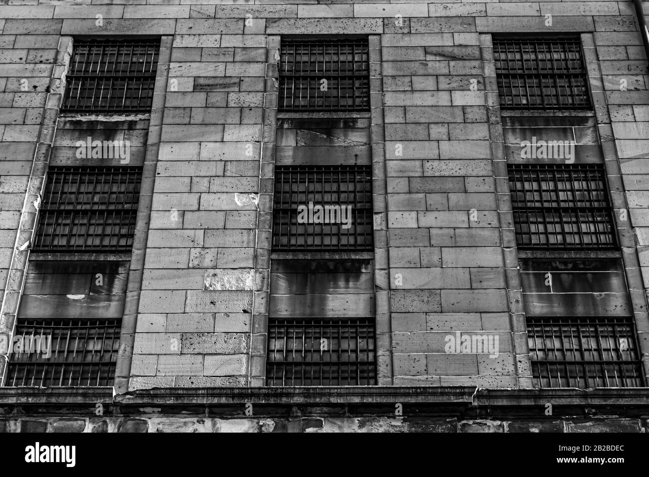 Metal bars on a building in Glasgow City Centre, Scotland Stock Photo