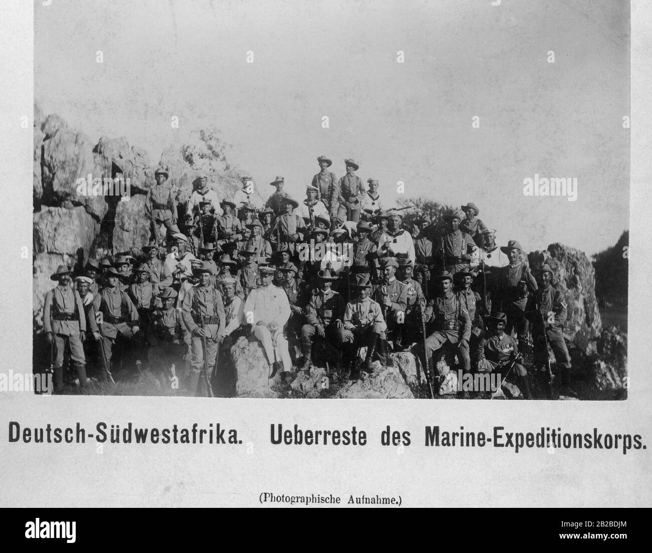 The surviving soldiers of the Marine Expeditionary Corps in German South West Africa. Here, German soldiers and native Herero had fierce fights between 1904 and 1906. Stock Photo