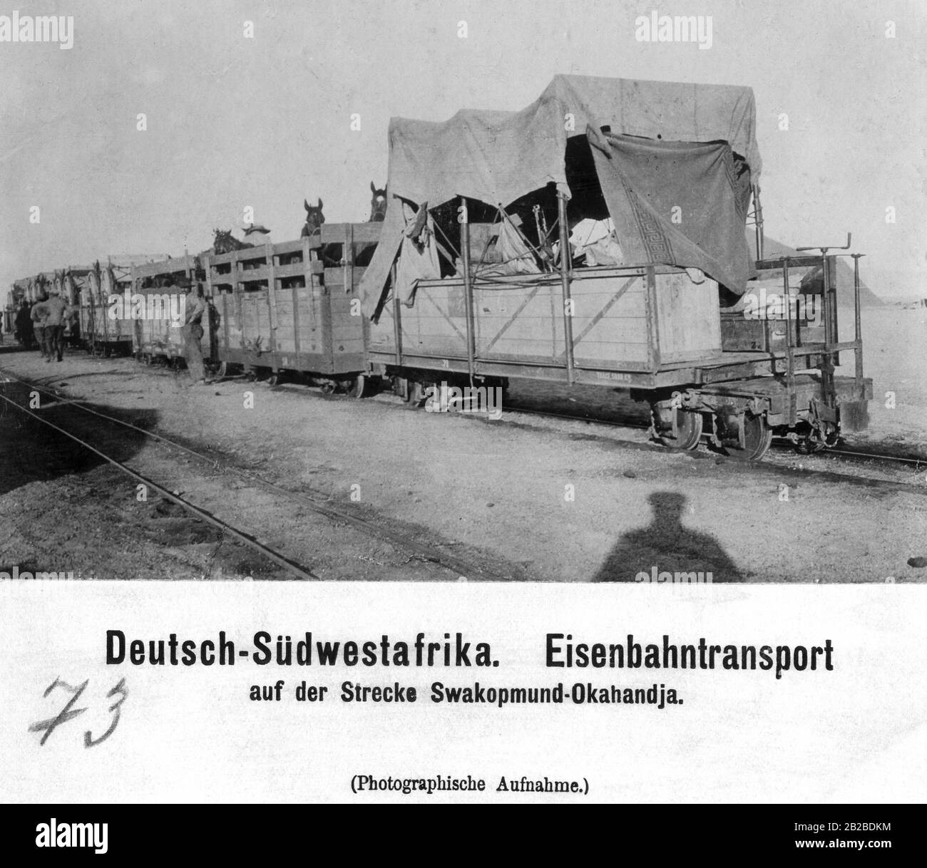 A railway transport on the route Swakopmund - Okahandja in German South West Africa. Stock Photo