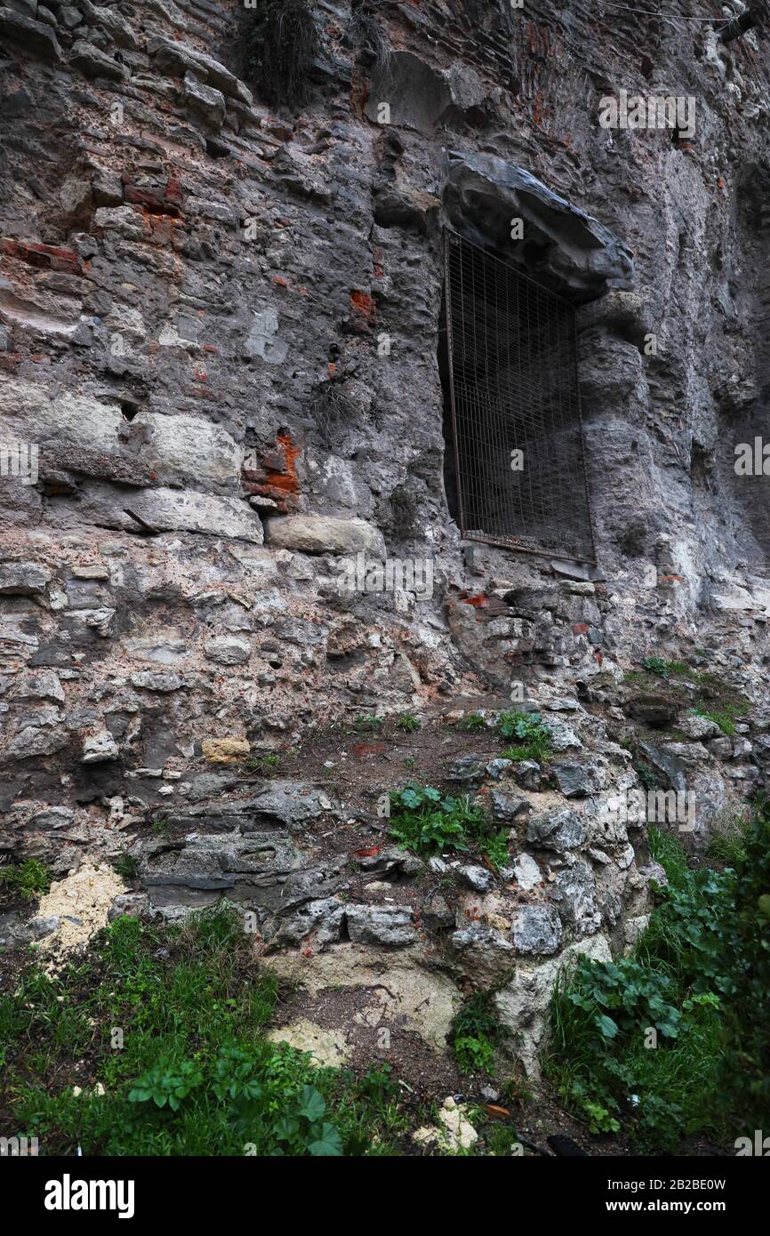 The old walls of the city of Constantinople. Brickwork. Modern Istanbul. Turkey. Stock Photo
