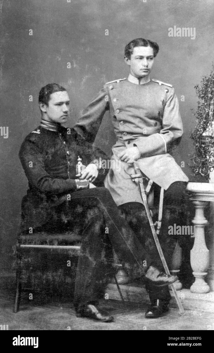 Paul von Hindenburg with his brother Otto (from left) probably in the 1860s. Undated photo. Stock Photo