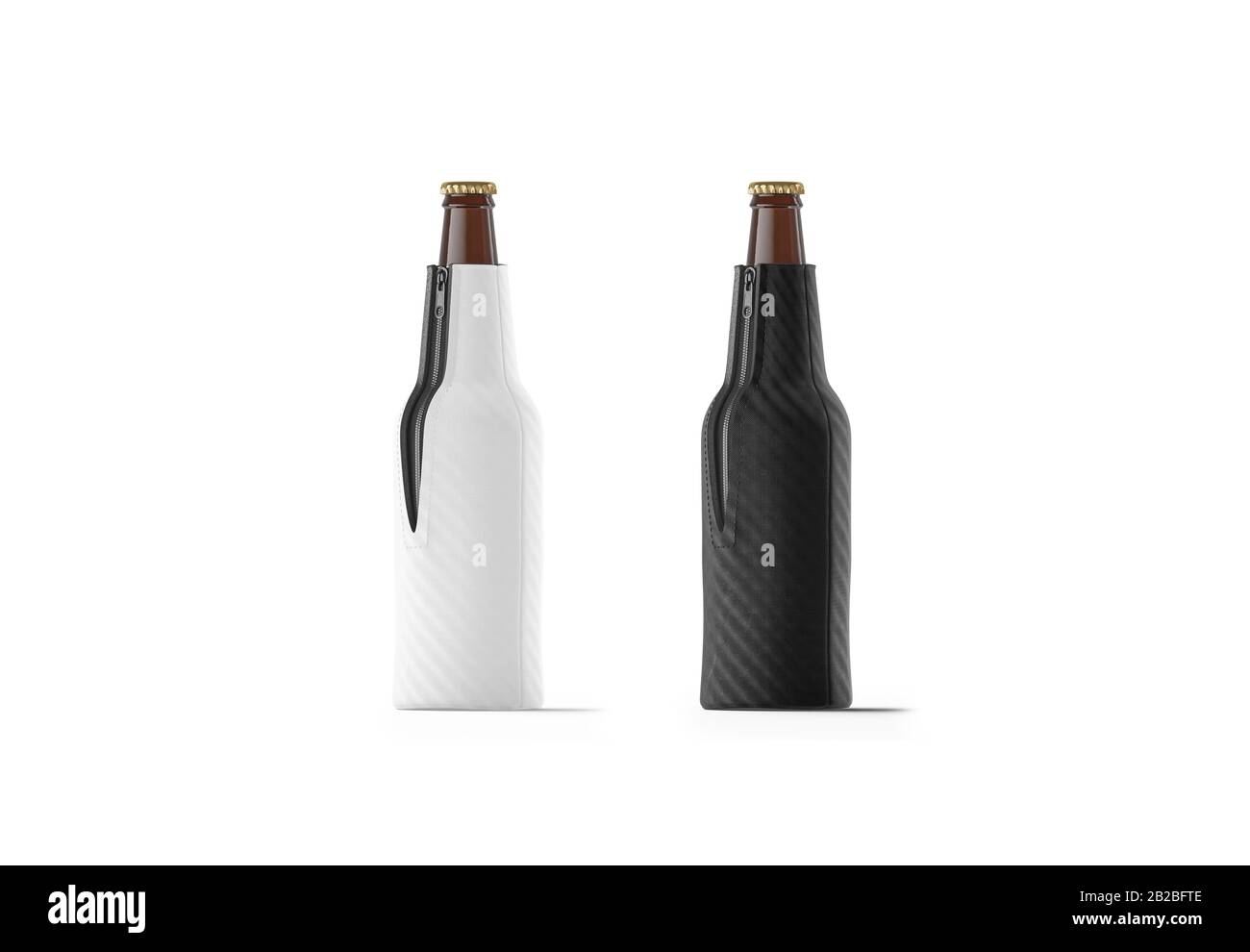 Blank black and white collapsible beer bottle koozie mockup, isolated Stock Photo