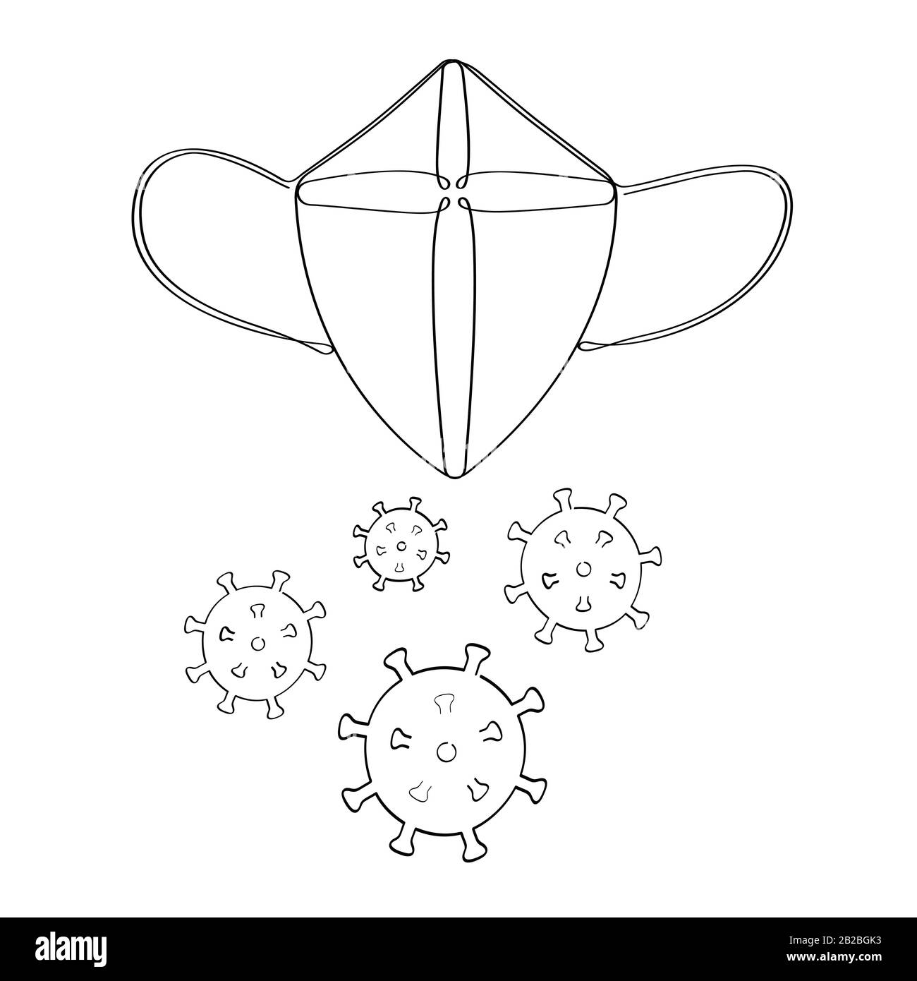 Protective mask in the form of a shield against a new virus. Drawn by hand in one line. Isolated stock vector illustration. Stock Vector