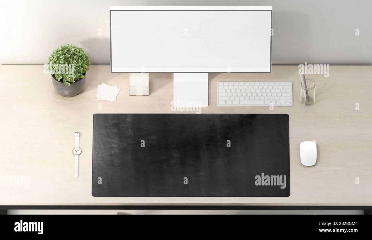 Blank Black Desk Mat Mouse And Keyboard Mockup Top View 3d
