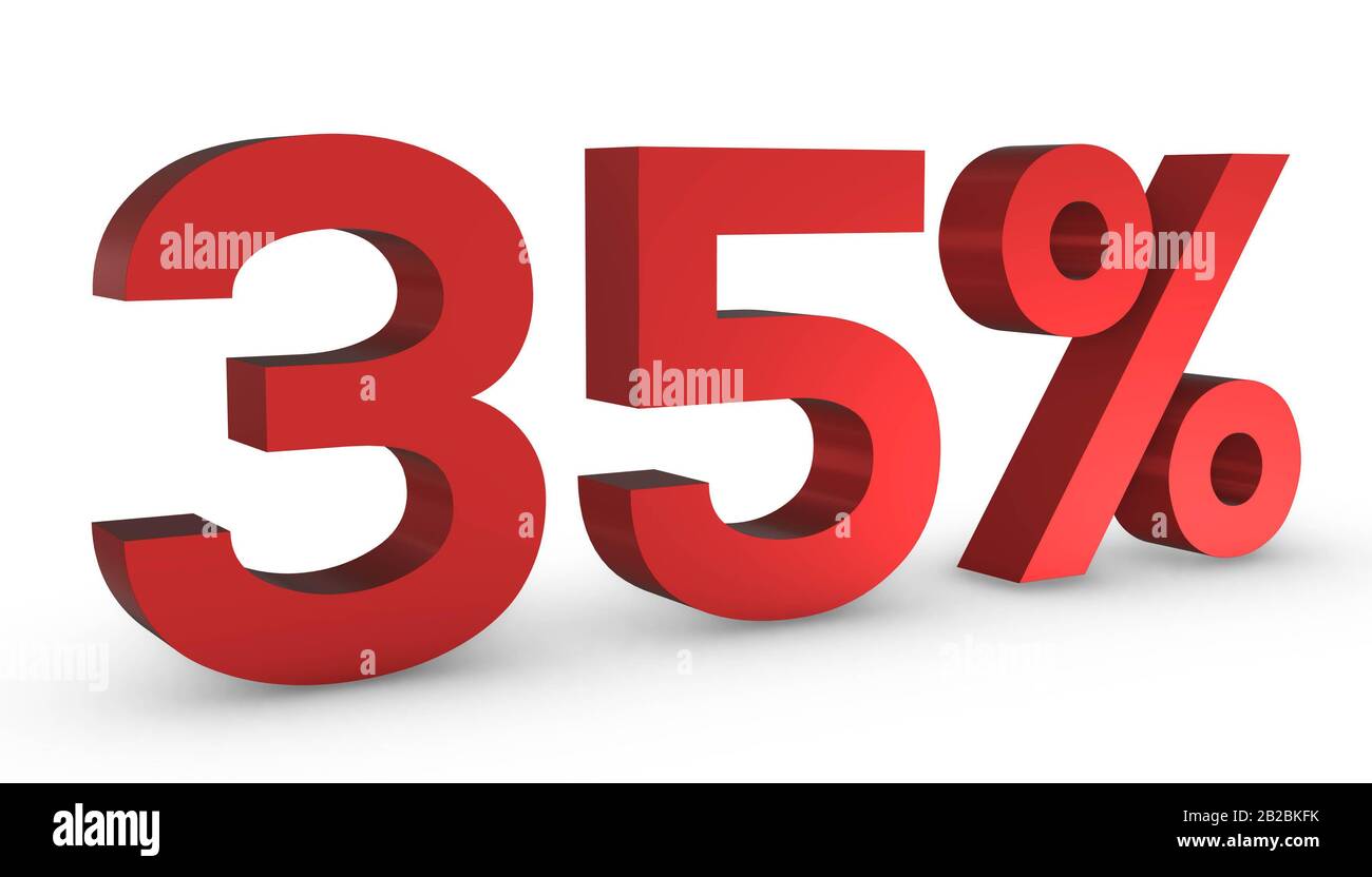 3D Shiny Red Number Thirty Five Percent 35% Isolated on White