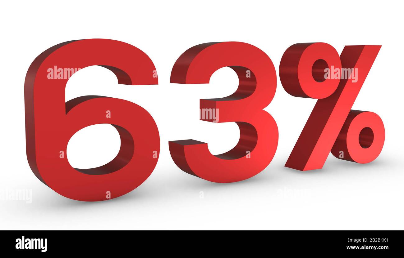 3D Shiny Red Number Sixty Three Percent 63% Isolated on White ...