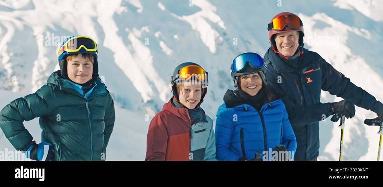 DOWNHILL 2020 Searchlight Pictures film with from left: Ammon Jacob Ford, Julian Grey, Julia Louis-Dreyfus and Will Ferrell Stock Photo