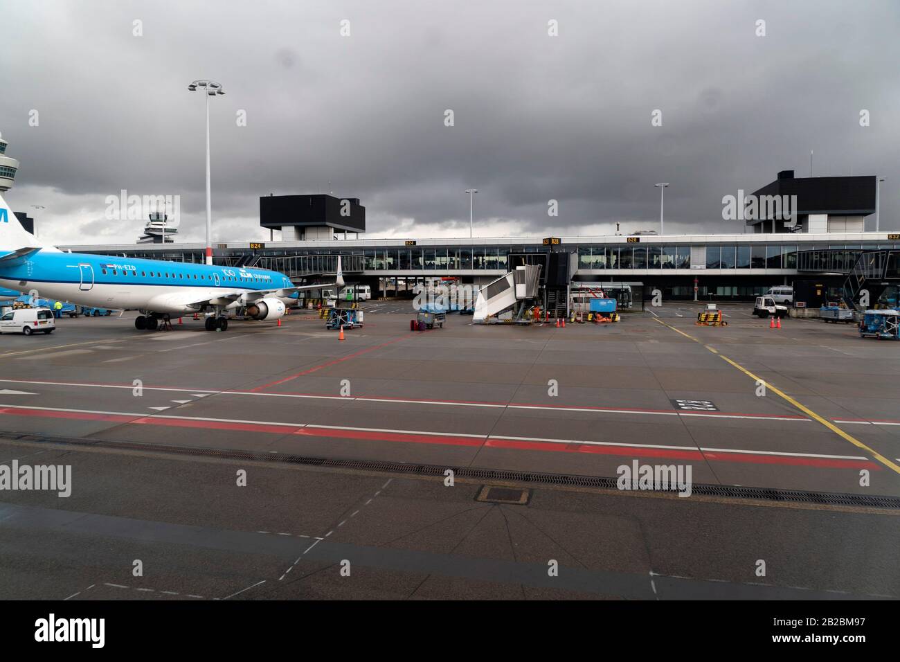 AMSTERDAM, NETHERLAND - FEBRUARY 26 2020 - Schipol airport aerial view ...