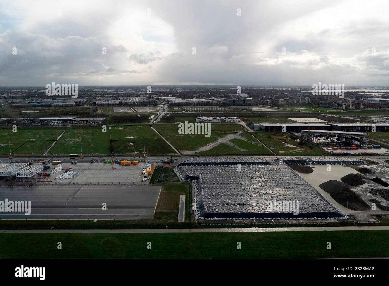 AMSTERDAM, NETHERLAND - FEBRUARY 26 2020 - Schipol airport aerial view ...