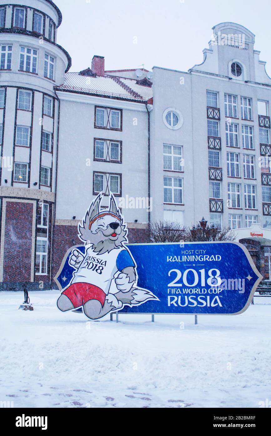 Kaliningrad , Russia-January 17, 2018: the logo of the world Cup. FIFA 2018 in Russia. Stock Photo