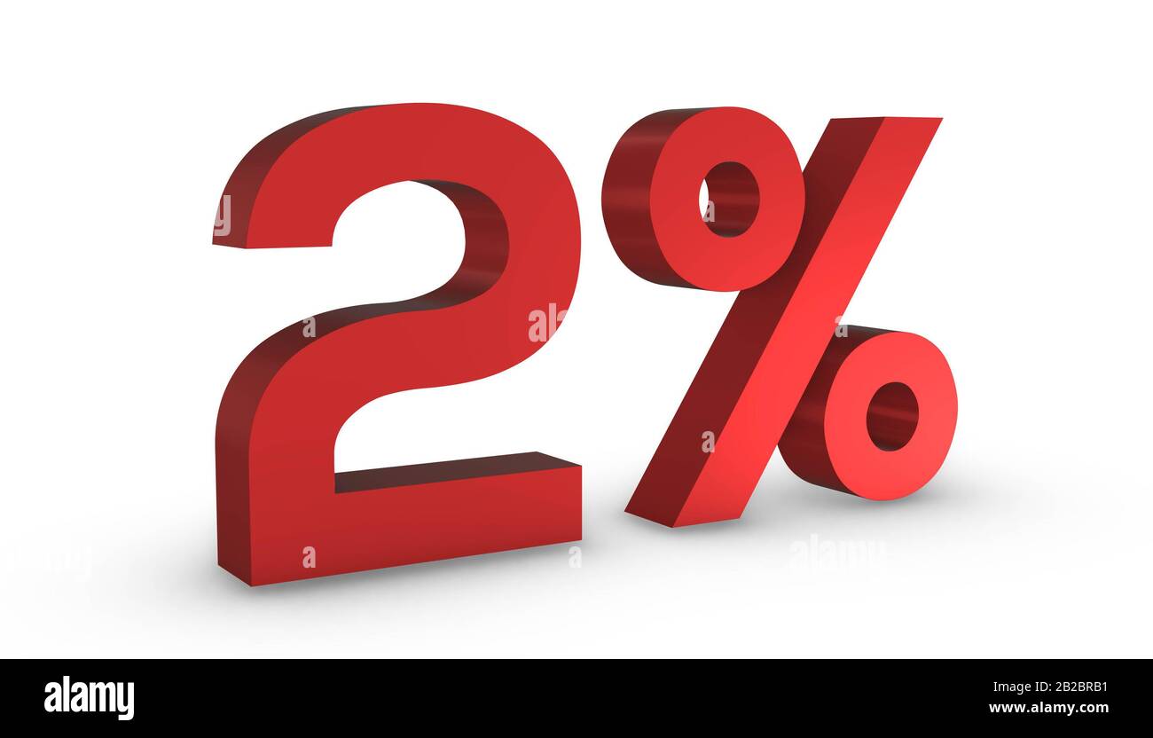 3D Shiny Red Number Two Percent 2% Isolated on White Background Stock ...
