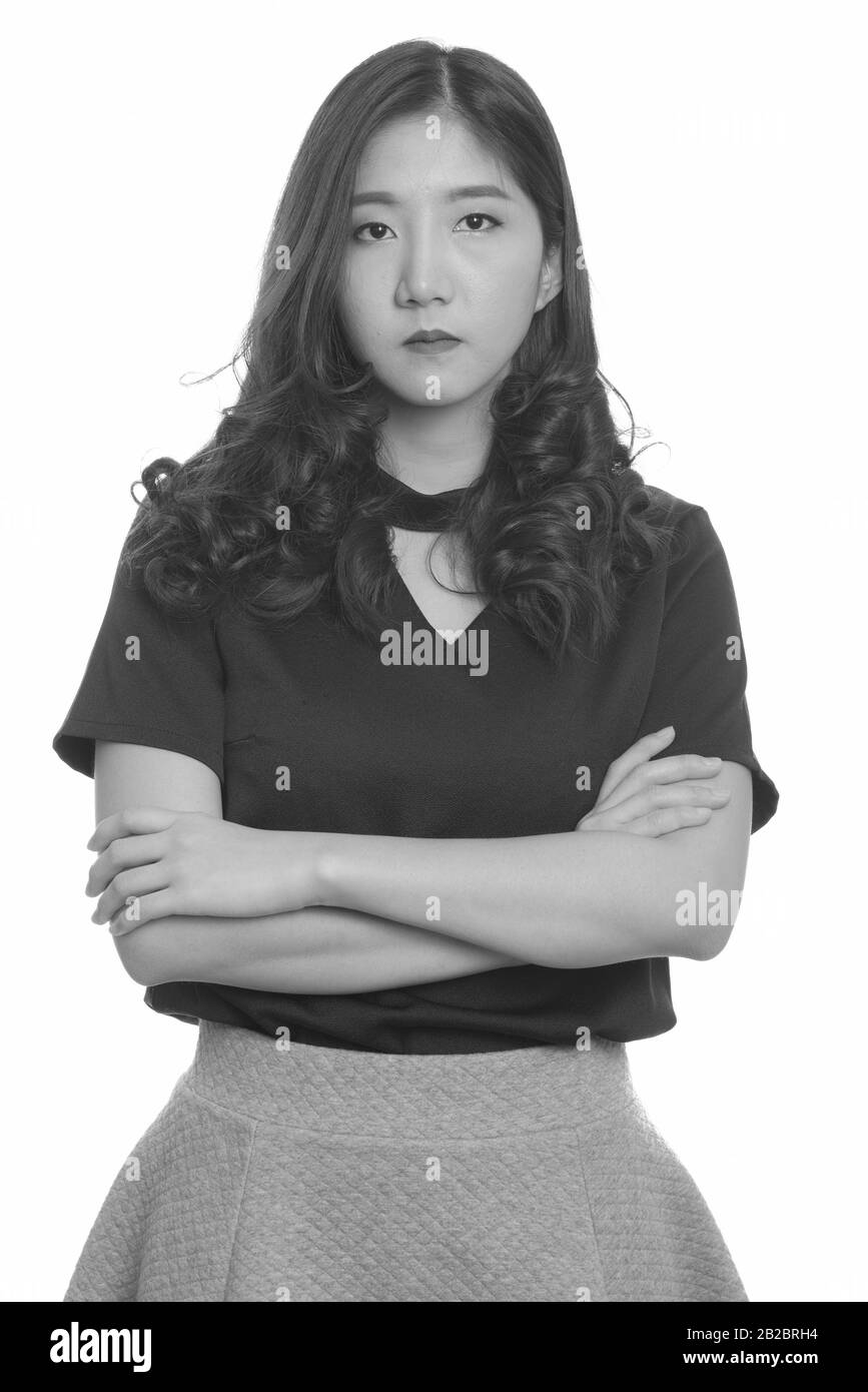 Portrait of young beautiful Asian woman in black and white Stock Photo ...