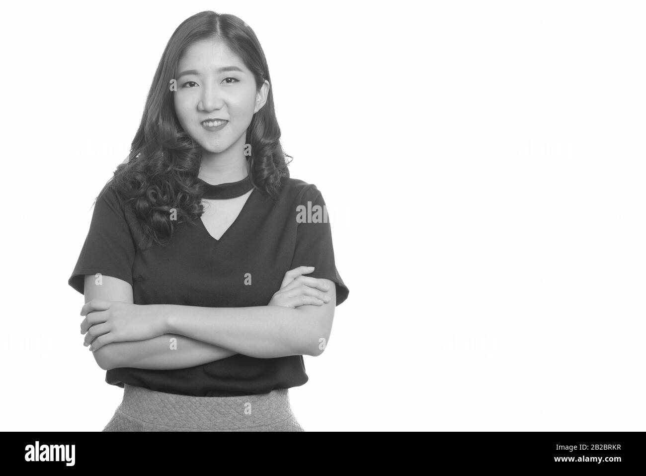 Portrait of young beautiful Asian woman in black and white Stock Photo ...