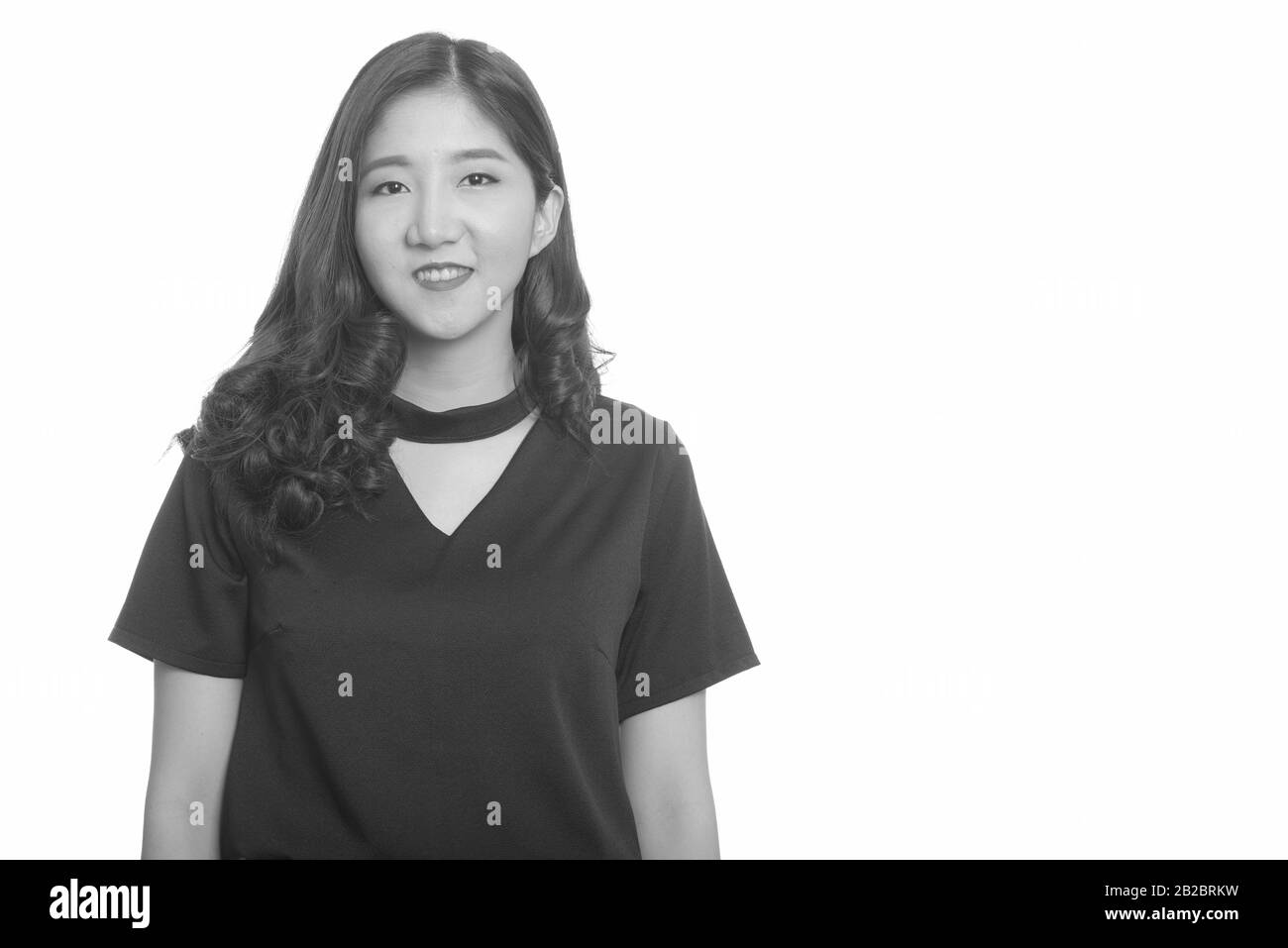 Portrait of young beautiful Asian woman in black and white Stock Photo ...