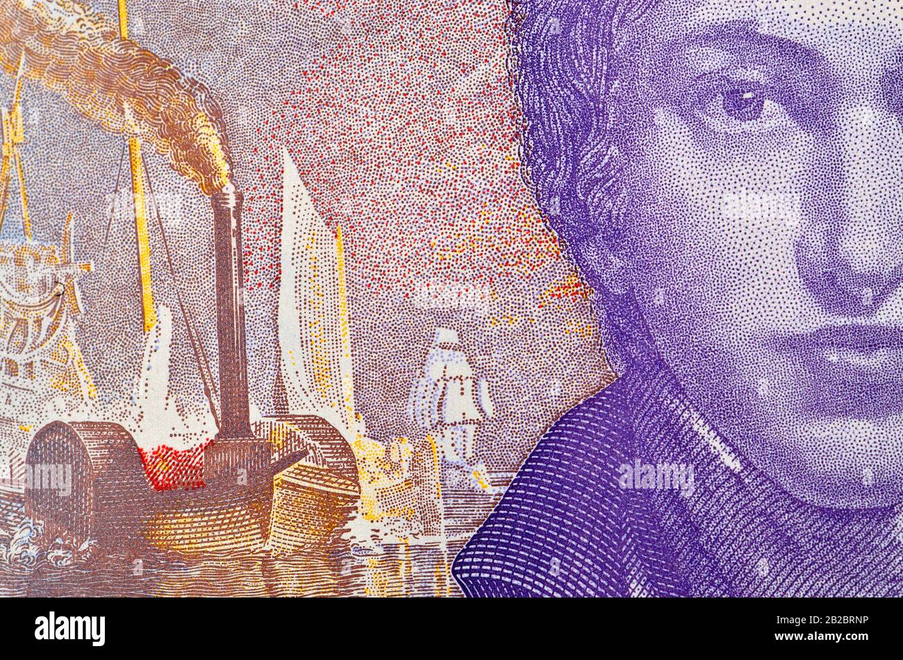 New British polymer £20 note (Feb 2020) JMW Turner’s self-portrait (c1799) and detail from The Fighting Temeraire Stock Photo