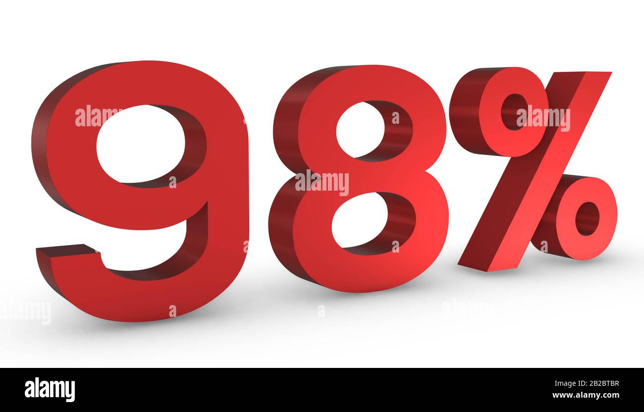 3d Shiny Red Number Ninety Eight Percent 98 Isolated On White