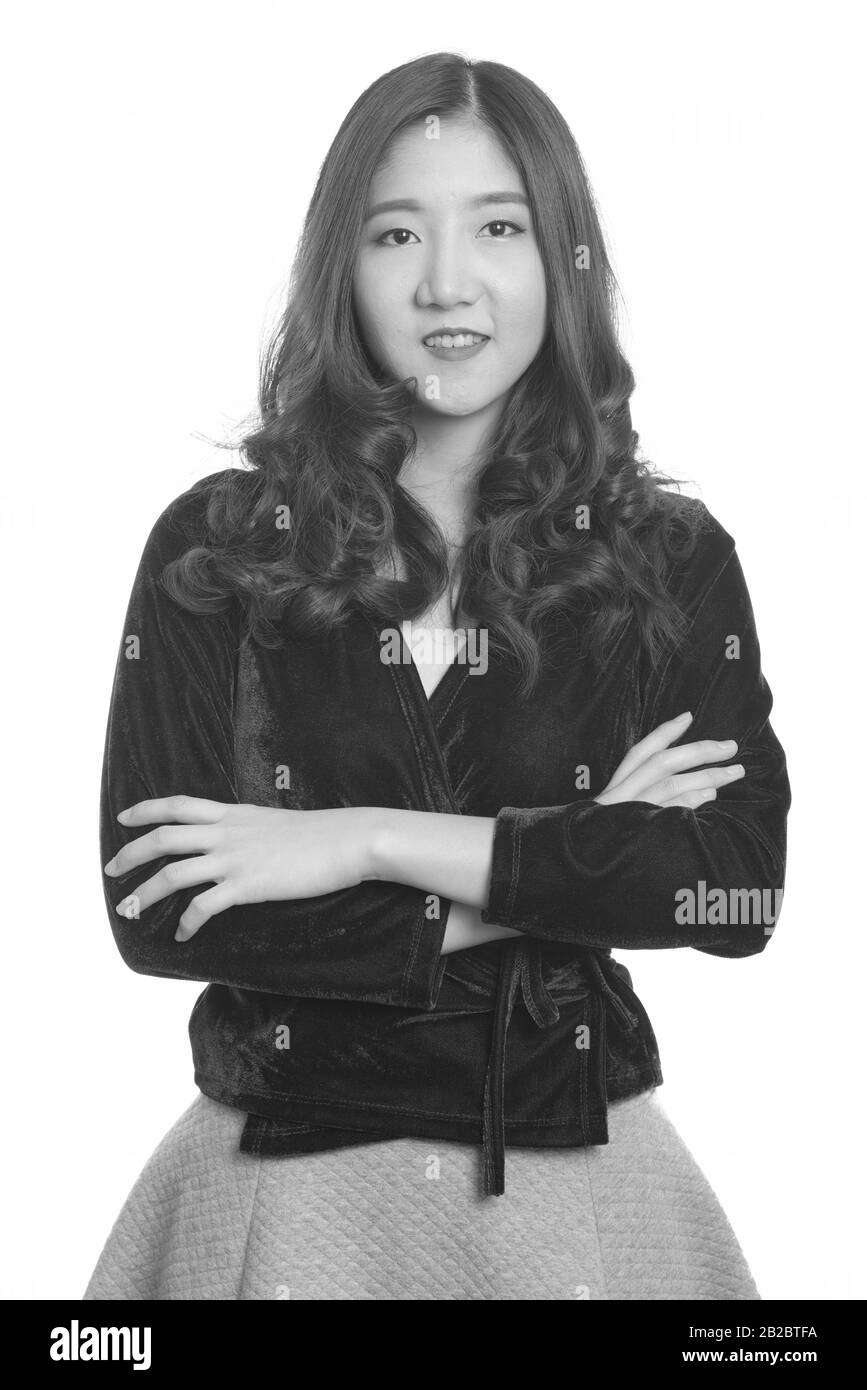 Portrait of young beautiful Asian woman in black and white Stock Photo ...