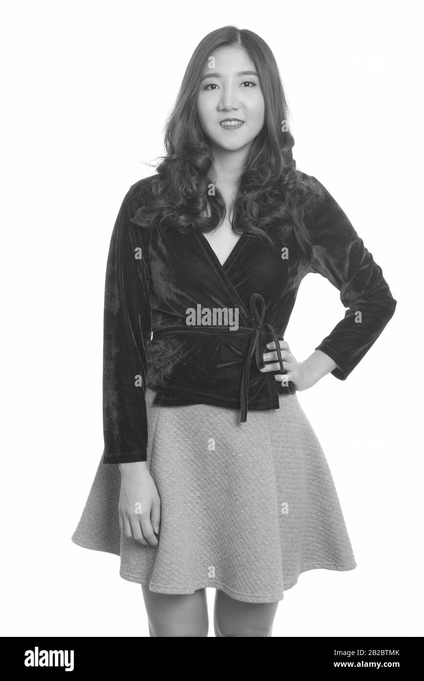 Portrait of young beautiful Asian woman in black and white Stock Photo ...