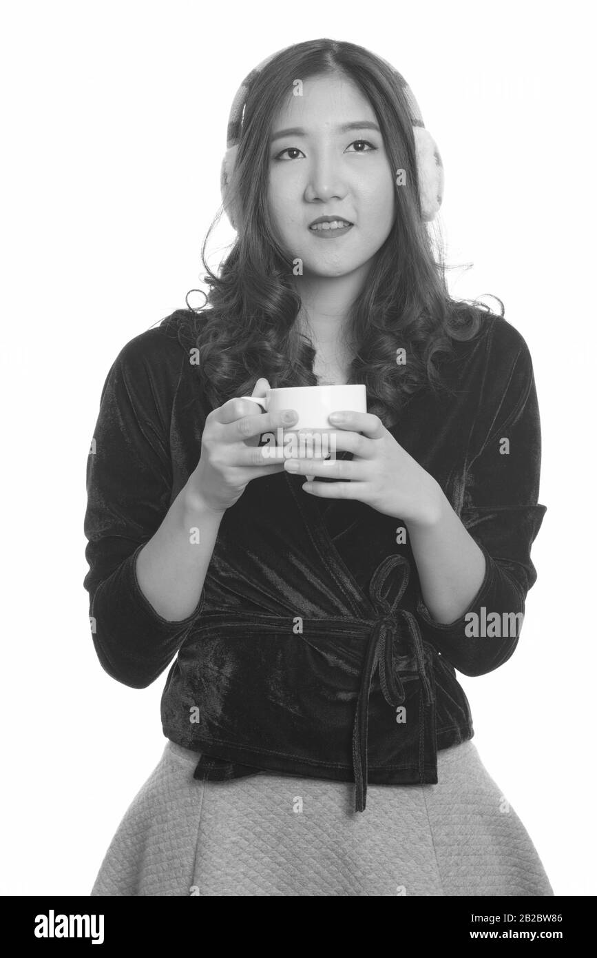 Portrait of young beautiful Asian woman in black and white Stock Photo