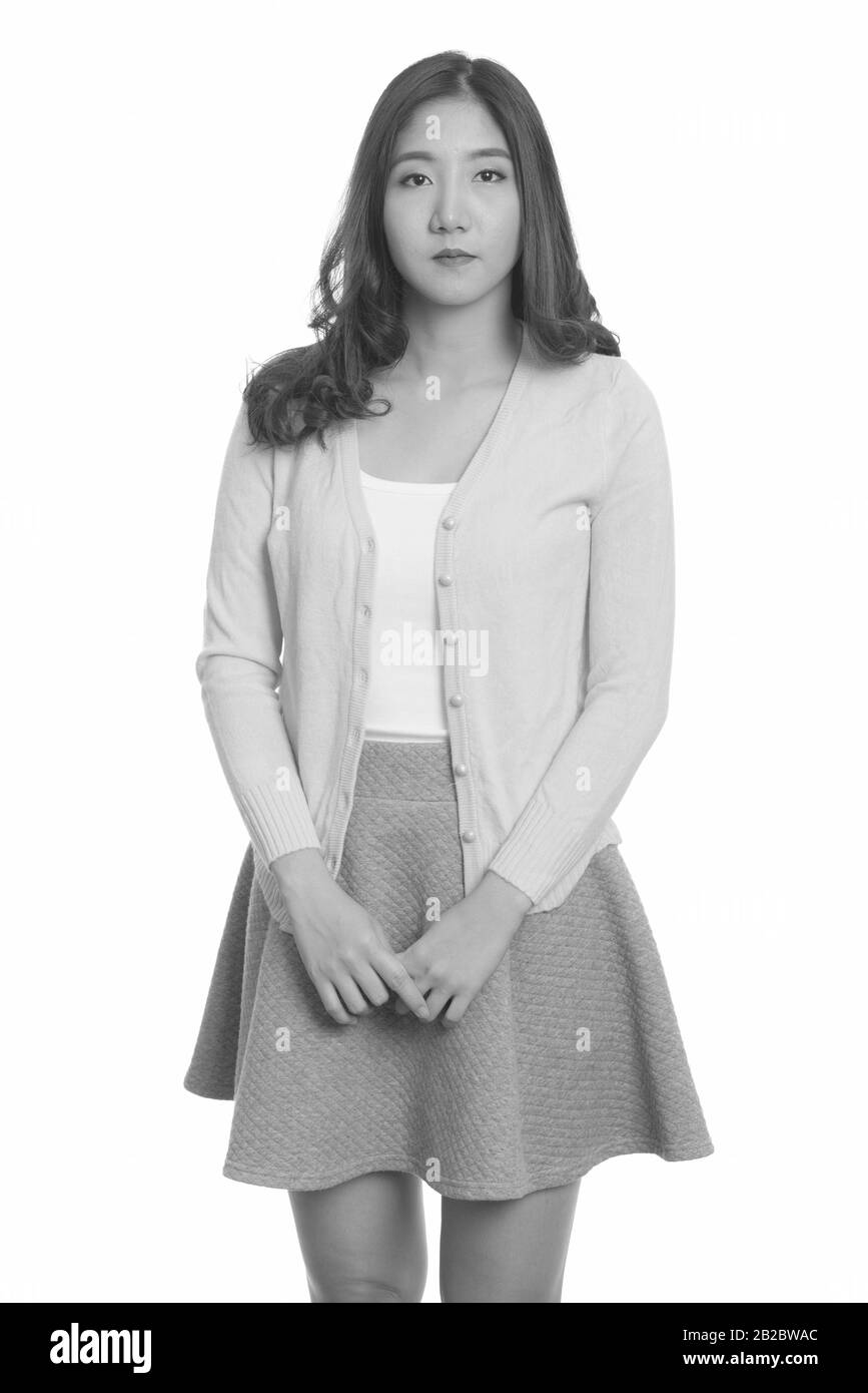 Portrait of young beautiful Asian woman in black and white Stock Photo ...