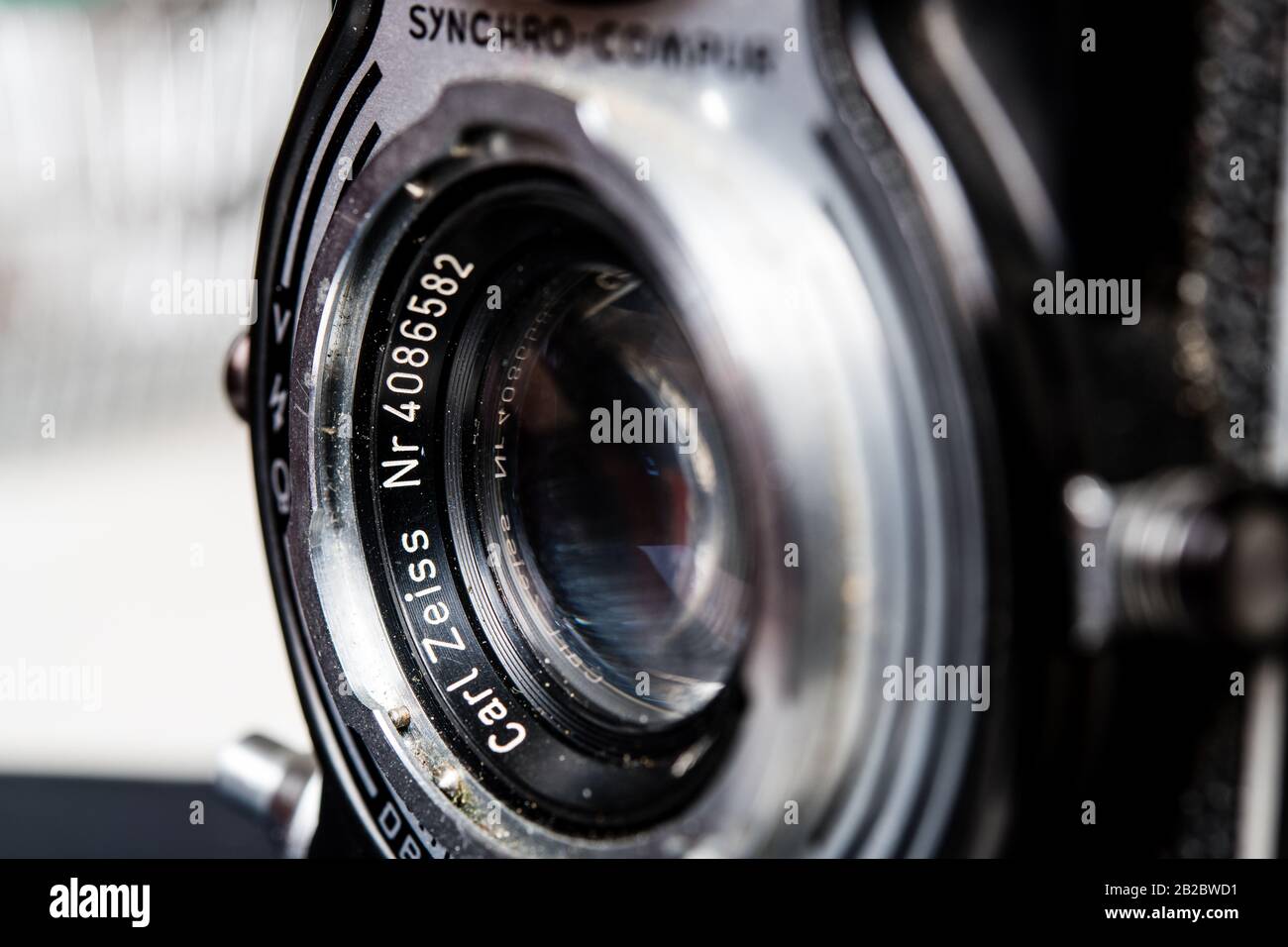 ROME, ITALY - march 2020. Carl Zeiss lens name detail on vintage retro Rolleiflex photo camera lens Stock Photo