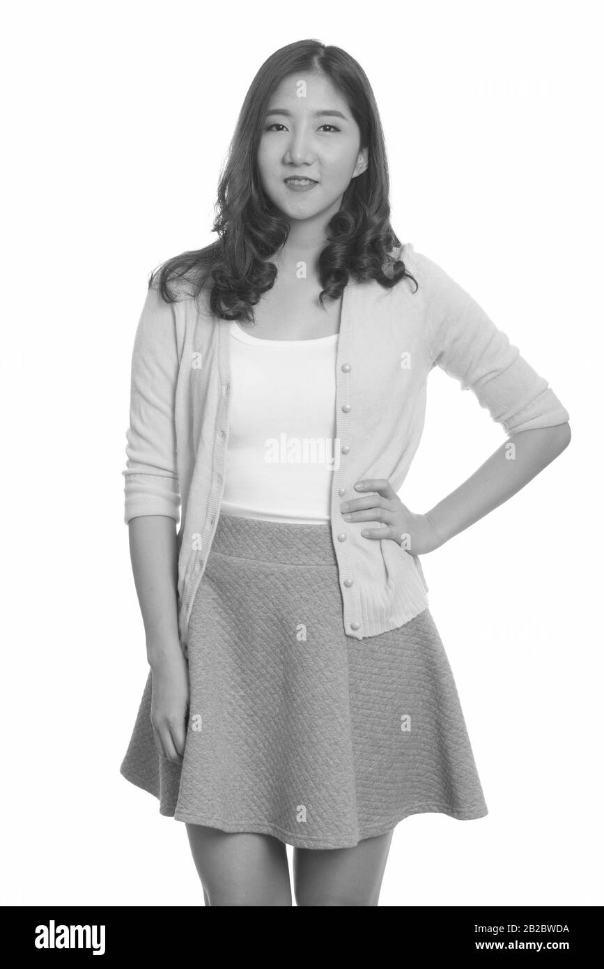 Portrait of young beautiful Asian woman in black and white Stock Photo ...