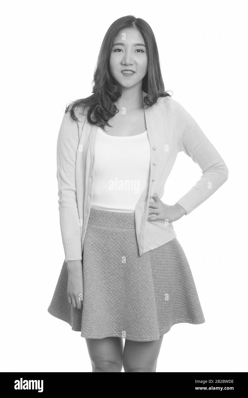 Portrait of young beautiful Asian woman in black and white Stock Photo ...