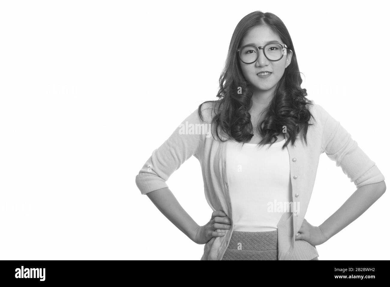 Portrait of young beautiful Asian woman in black and white Stock Photo ...