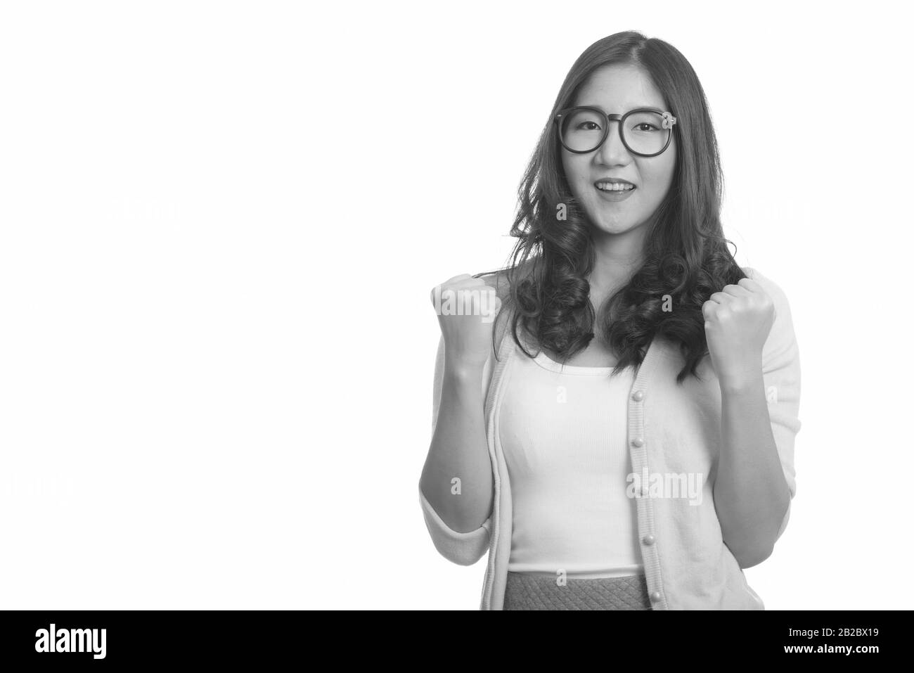 Portrait of young beautiful Asian woman in black and white Stock Photo ...