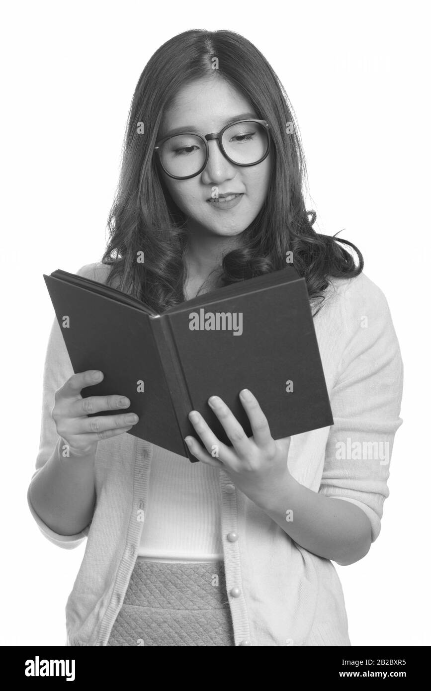 Portrait of young beautiful Asian woman in black and white Stock Photo ...