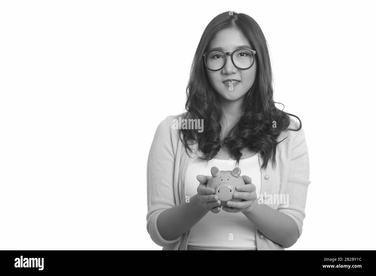Portrait of young beautiful Asian woman in black and white Stock Photo ...
