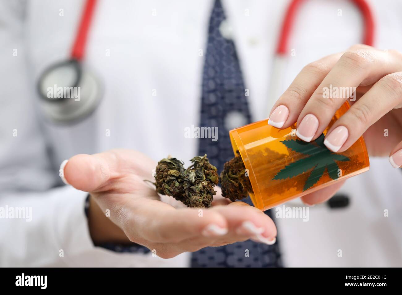 Female GP holding on palm medical marijuana Stock Photo - Alamy