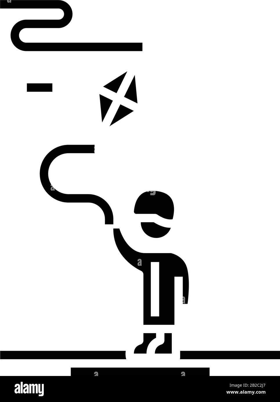 Kite flying black icon, concept illustration, vector flat symbol, glyph sign. Stock Vector