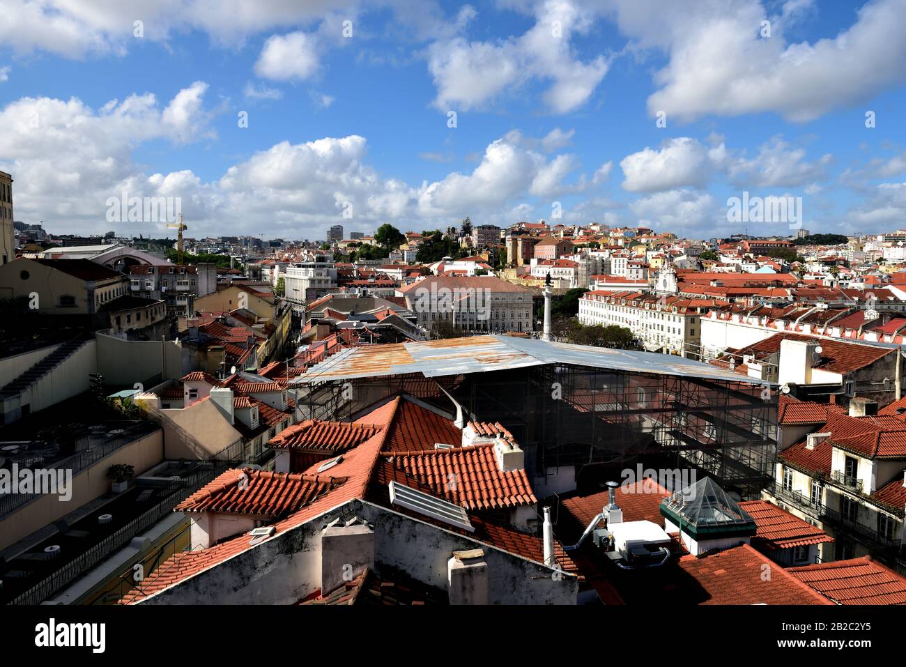 Lisbon, Portugul - 25th April 2019:Scaffolding enclosure on the rooftops of Lisbon Stock Photo