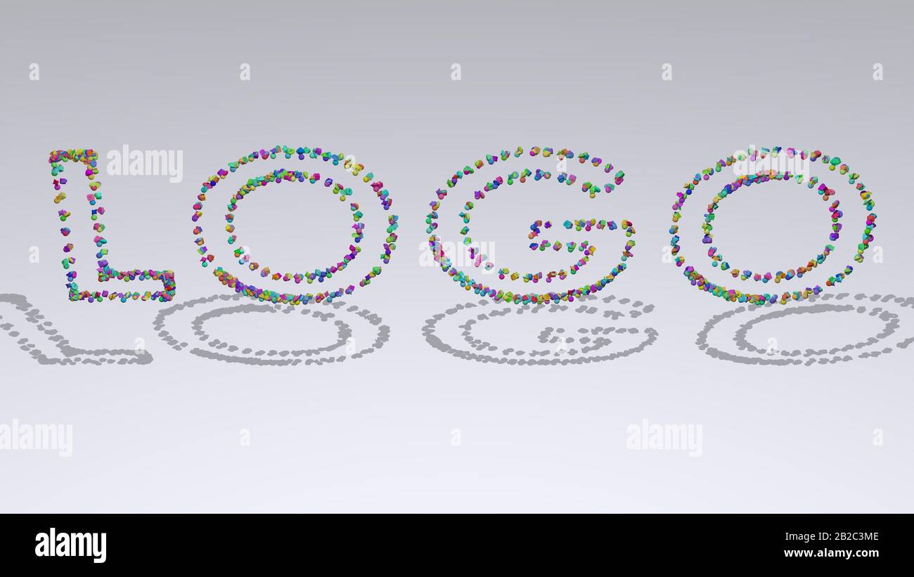 LOGO: 3D illustration of the text made of small objects over a white ...