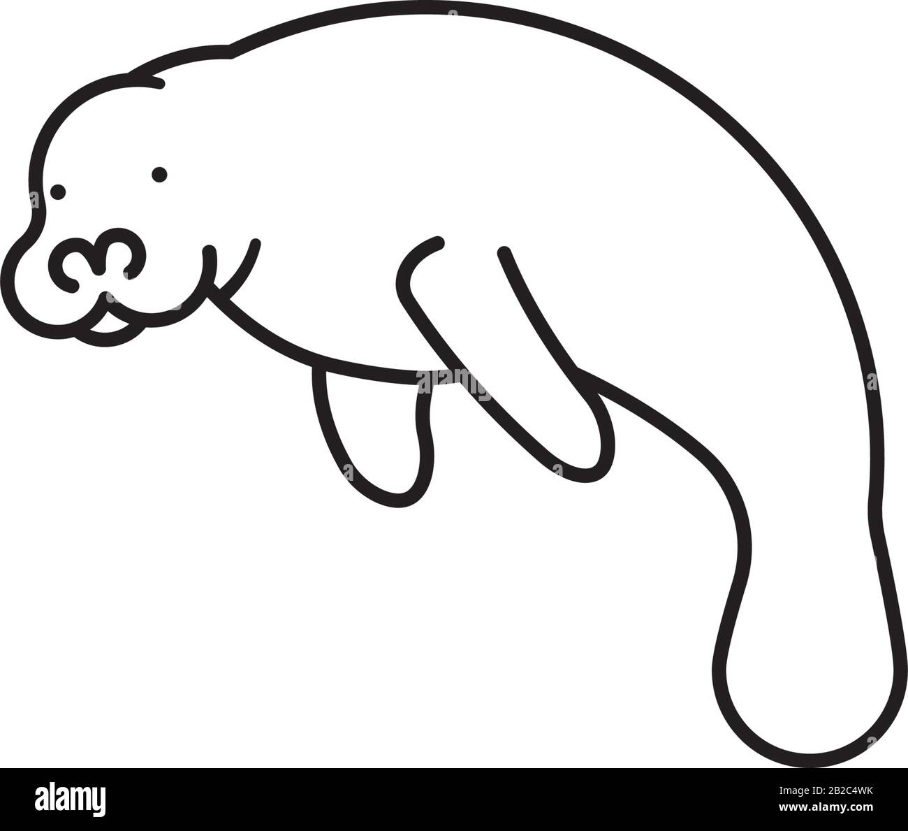 Sea cow or Manatee vector line icon. Marine mammal outline symbol Stock
