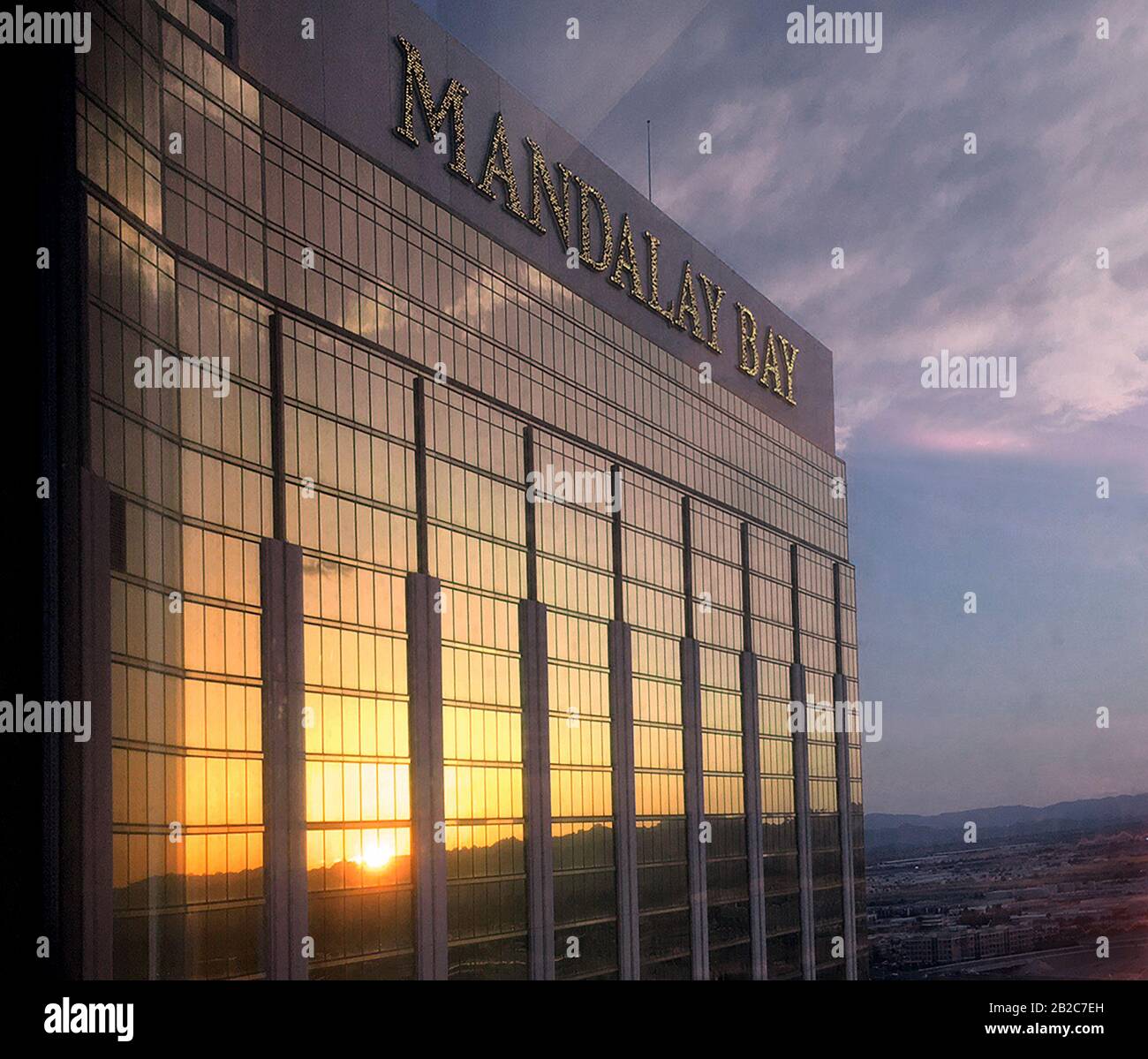 43 floor luxury Mandalay Bay hotel resort and casino at sunset, Paradise, Las Vegas, United States of America. Stock Photo