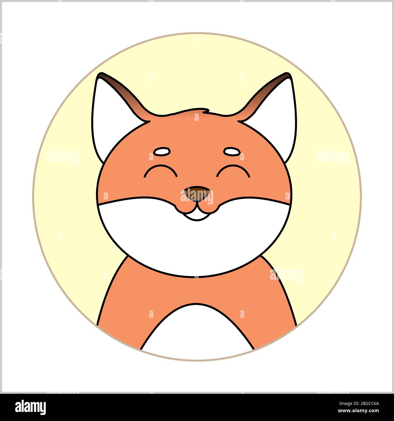 Fox. Round Icon with a Smiling Red fox. Modern flat Vector illustration ...