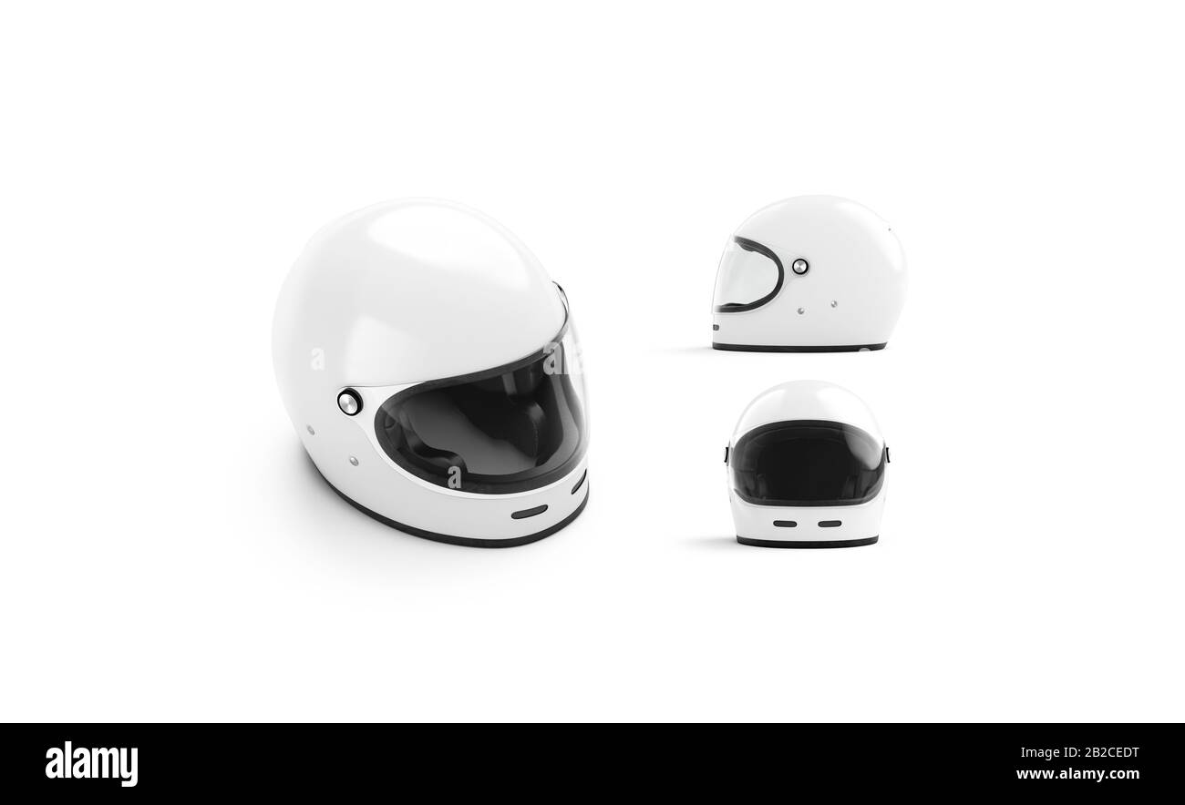 Blank white karting helmet with glass mockup, different views Stock ...