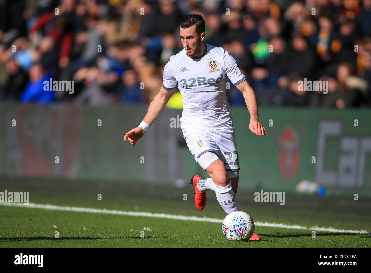 29th February 2020, KCOM Stadium, Hull, England; Sky Bet Championship, Hull City v Leeds United : Jack Harrison (22) of Leeds United in action during the game Stock Photo