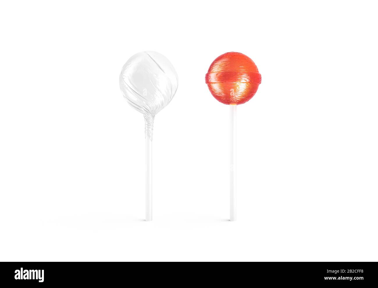 Blank two caramel lollipop with white wrapper mockup, front view Stock Photo