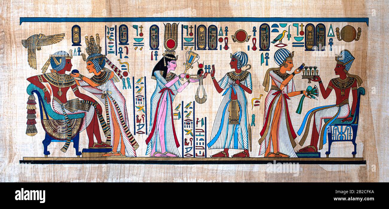 Ancient Egyptian painting on papyrus Stock Photo Alamy