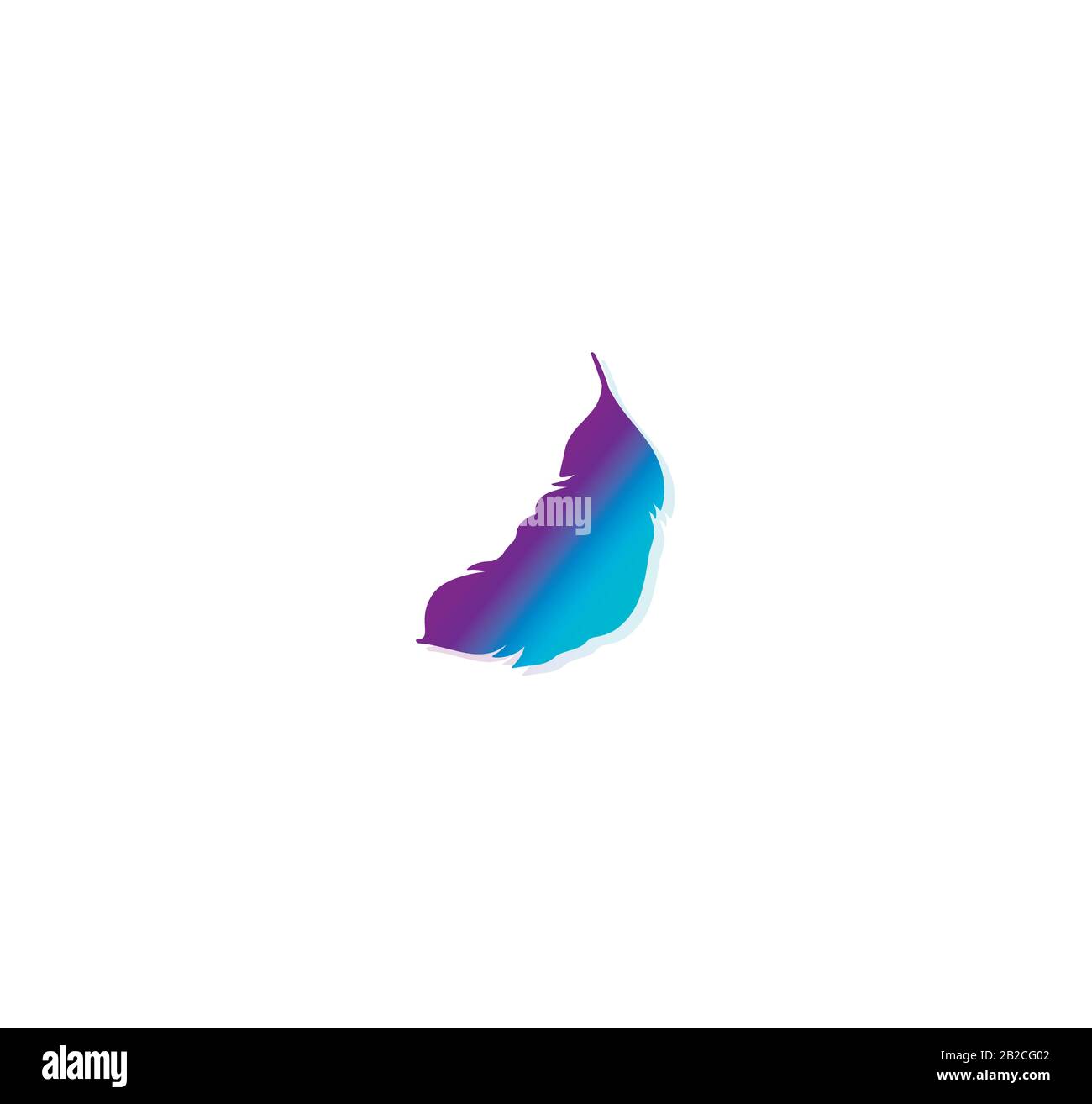 Blue-violet gradient feather print vector illustration. Feather silhouette close-up Stock Vector
