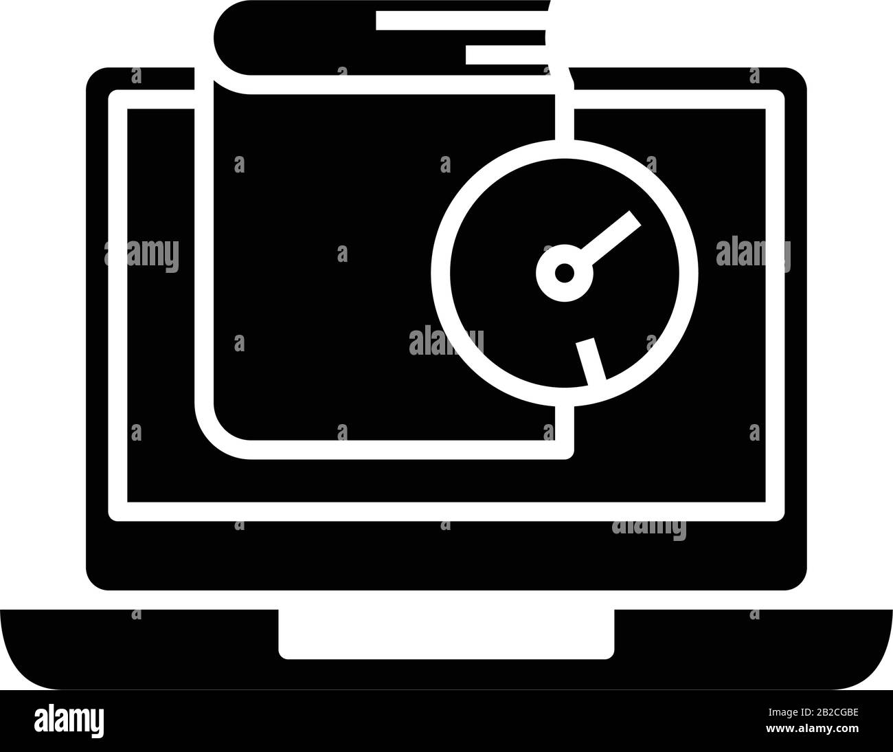 Learning time black icon, concept illustration, vector flat symbol, glyph sign. Stock Vector